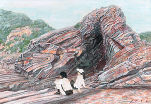 <br>だれかの居た場所<br>2024／岩絵具・シナベニヤ<br>フェニックス褶曲（和歌山）