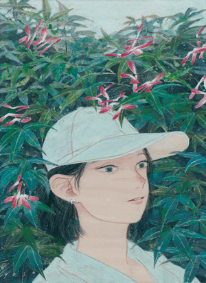<br>赤い羽<br>2024／岩絵具・シナベニヤ