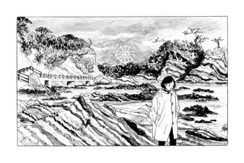 <br>観覧車と地層<br>2024／インク・紙・透明水彩<br>荒崎（神奈川）