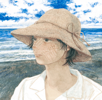 <br>散歩の朝<br>2025／岩絵具・胡粉・シナベニヤ