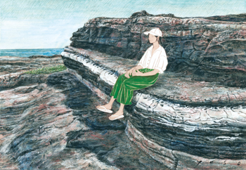 <br>ひと休み<br>2025／岩絵具・胡粉・シナベニヤ<br>城ヶ島（神奈川）